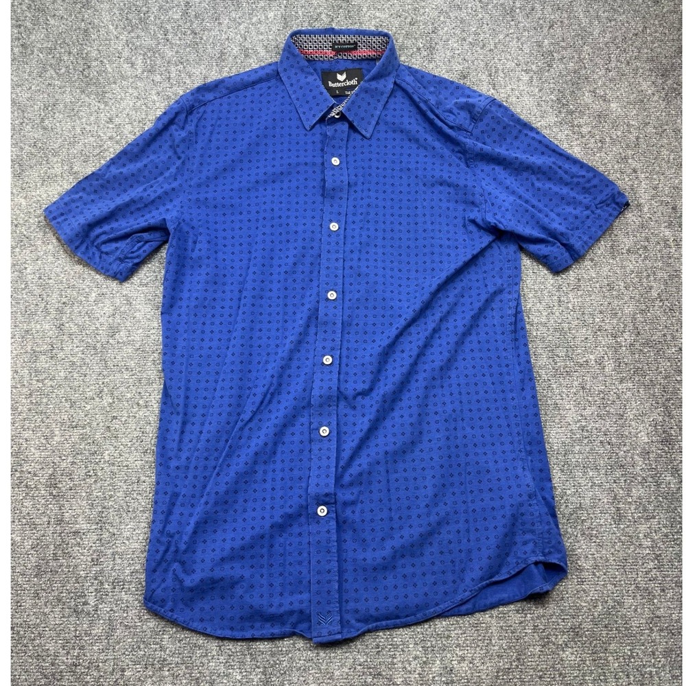 Buttercloth Icy Cotton Blue Medallion Print Short Sleeve Shirt Mens Large Tall